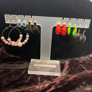 6 pair of pierced earring., hoops, dangles and studs.  Super cute set.